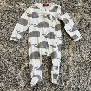 MilkBarn Whale Print Sleeper Side Snap Romper Playsuit 6-9 Months Organic Cotton